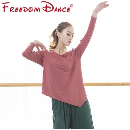 2021 Long Sleeve Ladies Dance Blouse irregular hem Modern Dance Top Ballet Yoga Dance Shirt Training Shirt Exercise Clothes XXXL