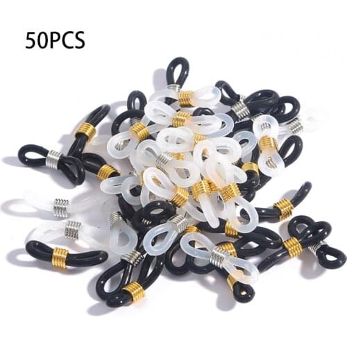 50pcs Earring Hook Stainless Steel Silicone Buckle Glasses Holder Sunglasses Belt End Connector Glasses Chain Accessories 2021