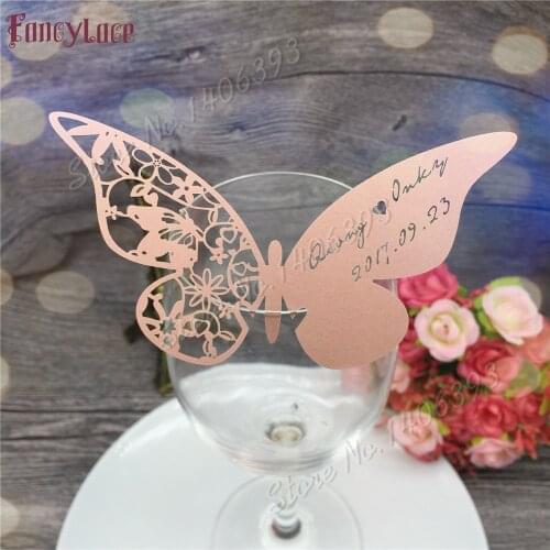 50pcs Laser Cut Butterfly Name Place Card, Wedding Place Cards, Customized Wedding Table Marker Wine Glass Cards, Wedding Favor