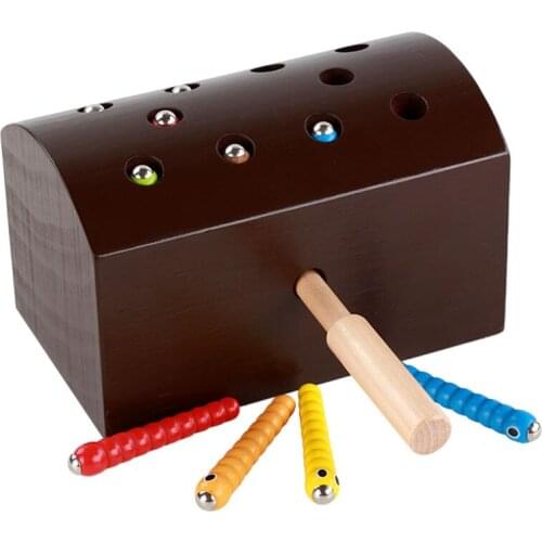 3D Montessori Wooden Toys Caterpillar Eats The Apple Kids Catch Worms Matching Pair Games Early Educational Interactive Math Toy