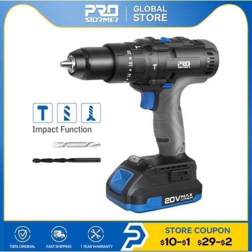 20V Impact Electric Drill Screwdriver 45NM Cordless Electric Screwdriver Home DIY 2 Bits Power Tools By PROSTORMER