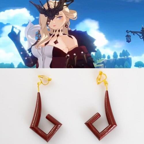 Genshin Impact La Signora Cosplay Earrings Anime Red Ear Ring Ear Clip Fashion Pendant Halloween Cosplay Costume Accessories