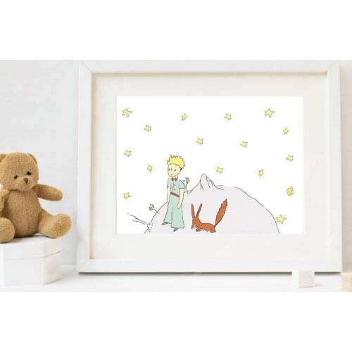 The Little Prince Print Watercolor Nursery Art , The Little Prince and Fox Canvas Painting Kids Bedroom Wall Decor