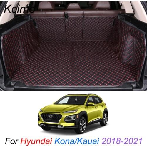 Custom Leather Car Trunk Mats For Hyundai Kona Kauai 2018-2021 Rear Trunk Floor Mat Tray Carpet Cargo Liner Accessories