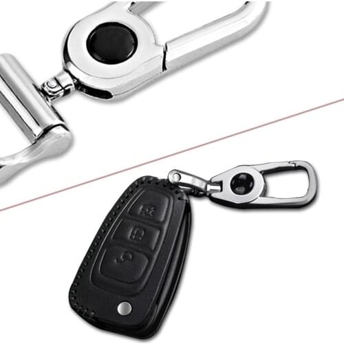 Leather Key Case For Car Remote Case Car Key Bag Cover For Ford Fiesta Mondeo MK4 Kuga Ecosport 3 Buttons Smart/Folding Key 1PC