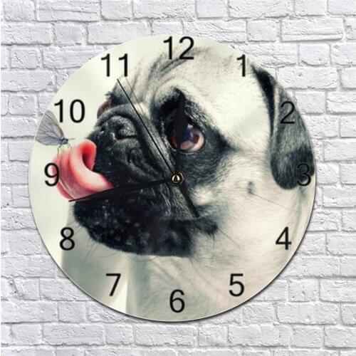 Pet Dog Pattern Round Wall Clocks Decor Numeral Digital Dial Mute Silent Fashion Digital Clocks Battery Operated for Bedroom