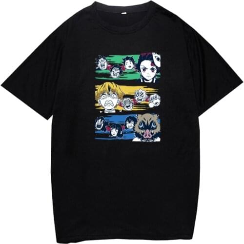 Summer Boys Hipster Demon Slayer Tops Nezuko Tanjirou Printed Fashion Soft T Shirt for Teens Daily Koren Version Plus Size