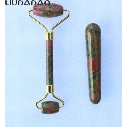2Pcs/Set Unakite Massager Natural Jade Face Lift Rollers Tools Wands Massager For Women Beauty Skin Care Massage Health