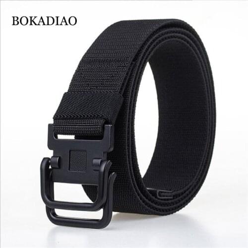 BOKADIAO hot men&women elastic belt metal buckle nylon Stretch Canvas belt luxury jeans belts for men waistband black strap male