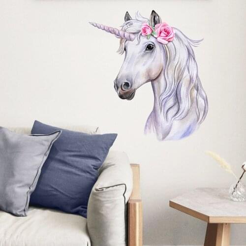 Wall Sticker Flower Unicorn Decorative Vinyl Decal Kids Bedroom Decoration Waterfproof Wall Art Paper Room Deco Headboard Poster