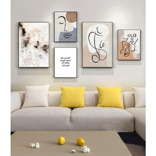 Posters And Prints Wall Pictures For Living Room Decor Abstract Color Block Woman Beige Stained Wall Art Canvas Painting Nordic
