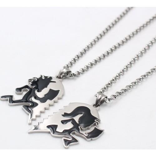 One Pair Couple mens Jewelry Rock black Stainless Steel ICP Crazy Clown Heart Hatchet Man Women Pendant Necklace rolo Chain 30