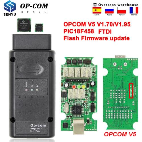 OPCOM V5 1.70 1.95 1.99 PIC18F458 FTDI Flash Firmware update OP COM For Opel OBD OBD2 Scanner Auto Car Diagnostic Tool Cable 1.7