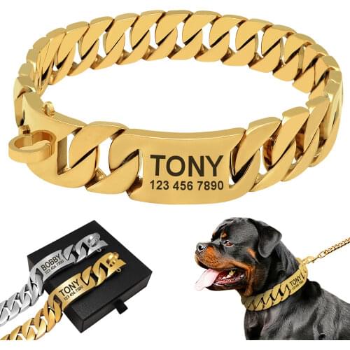 Personalized Dog Chian Collar Stainless Steel Pet Slip Choke Strong Dogs Chian Necklace for Medium Large Dogs With Gift Box