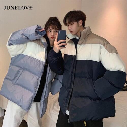 JuneLove New Winter 2021 Woman Korean Fashion Parka Coat Couple Outfit Loose Outwear Thick Parkas Casual Warm Coat For Winter