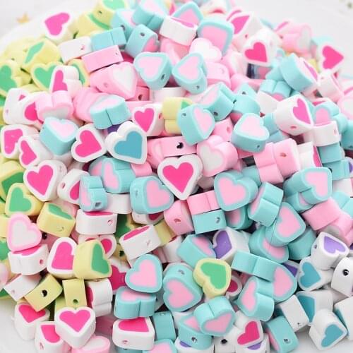 50-150Pcs/Pack Mixed Color Heart Shape Polymer Clay Loose Spacer Beads Slices Charms Jewelry Findings Making DIY Bracelet Crafts