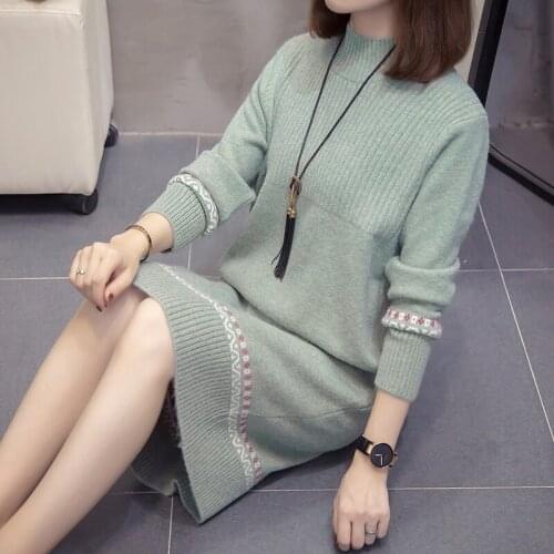 Casual Autumn Oversized Sweater Dress Women Loose Solid Knitted Pullovers Female Plus Size Long Sleeve O-Neck Korean Clothing