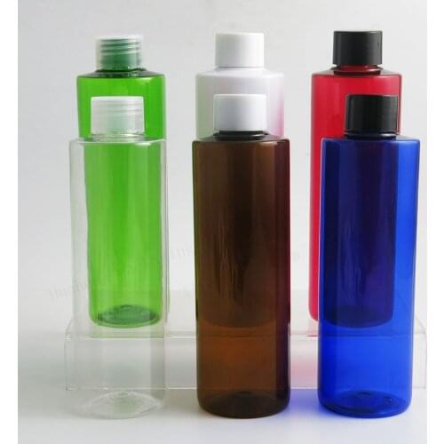 20 x 250ML Clear Amber Greeen Blue Flat Shoulder Pet Bottle With Plastic Lids PET Shampoo Bottle