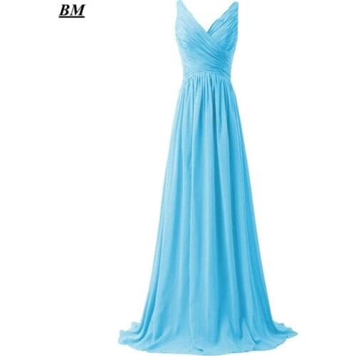 2019 Elegant Cheap A-line V-Neck Chiffon Prom Dresses Beaded Long Formal Evening Dress Party Gown Vestidos De Gala BM98