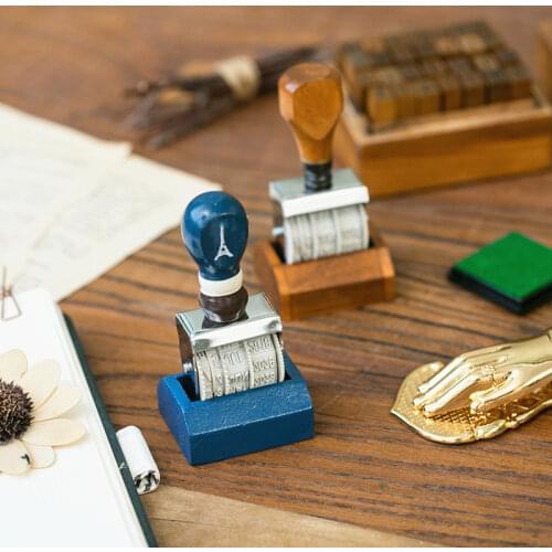 Date Stamp Adjustable Date Diary Planner Stamp Roller Trolley Scrapbooking Stationery Vintage Wooden Handle Rubber Clear Stamp