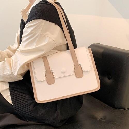 Pu Leather Over The Shoulder Bags for Women Luxury Designer Handbag Simple Armpit Bag Lady Small Contrast Color Flap Boston Bag