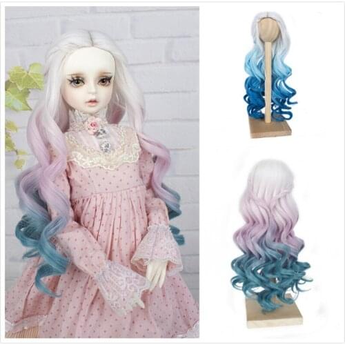 Doll Wigs Heat Resistant Wire Long Deep Curly White Pink Blue Color Hair for 1/3 1/4 BJD/SD Dolls