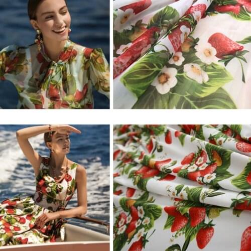 Strawberry printed polyester fabric cloth 145 cm width fashion womens shirt dress childrens clothing DIY chiffon fabric