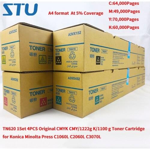 TN620 1Set 4PCS New Original CMYK CMY/1222g K/1100g Toner Cartridge for Konica Minolta Press C1060L C2060L C3070L