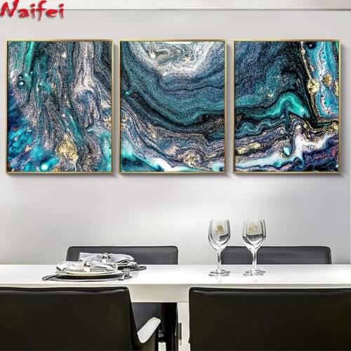 Triptych New Arrival Beautiful Colorful Golden wave 3pcs full diamond embroidery Home Decor Picture 5d diamond Painting