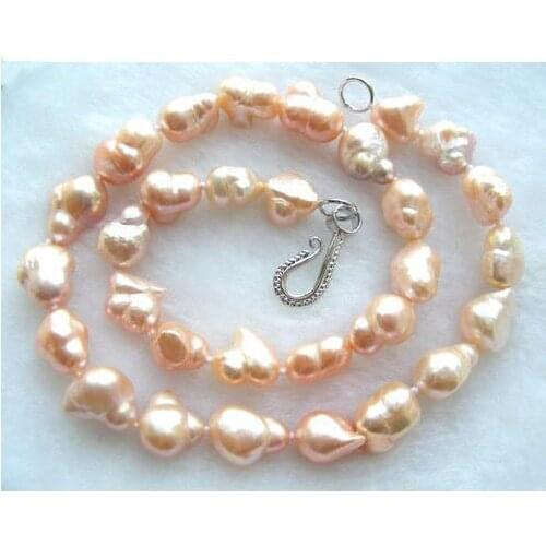 Wonderful Real Pearl Jewelry,12-14MM Pink Baroque Natural Freshwater Pearl Necklace,Handmade Ladys Pearl Jewelry