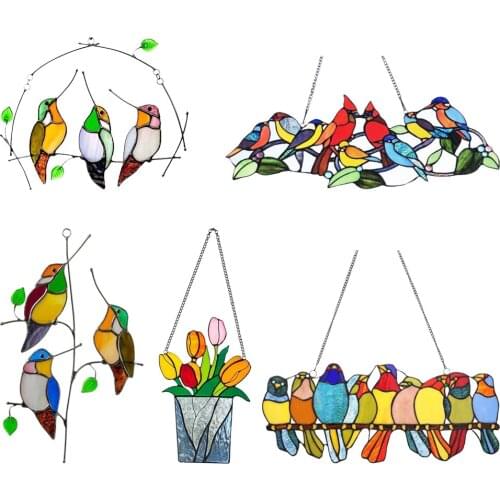 Stained Bird Window Hanging Suncatcher Acrylic Hanging Birds Decoration Rainbow Maker Home Garden Decor Hanging Decorations