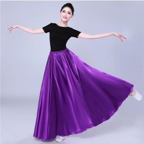 360 Degree Dance Skirt Team Stage Performance Belly Dancing Costumes for Women Big Swing Satin Silk Gypsy Spanish Flamenco Skirt