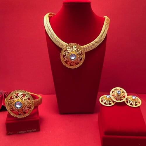 24K Dubai Jewelry sets high Quality Gold Color plated unique Design Wedding jewelry set