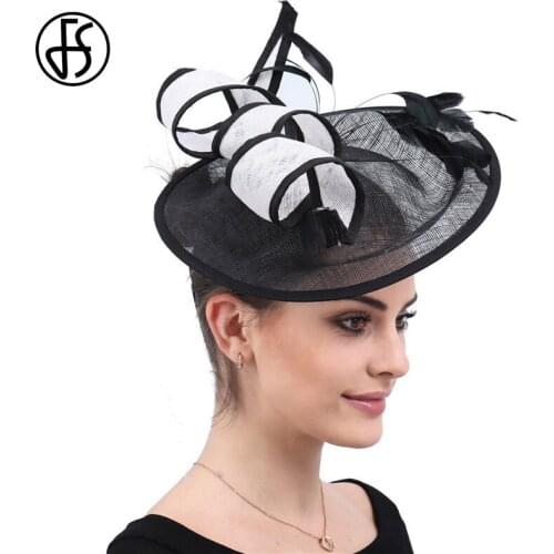 FS Black Feather Fascinators Hats Wedding Church Women Sinamay Hat Fedora Ladies Party Hat Kentucky Derby Formal Hats
