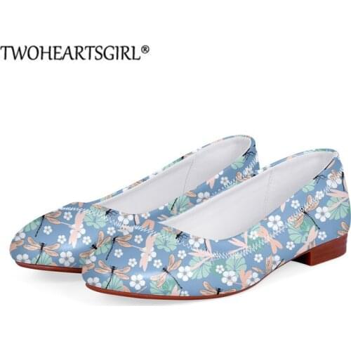 Twoheartsgirl Stylish Soft PU Leather Shoes Dragonfly Design Women Flats Shoes Casual Woman Shoes Loafers Flat Zapatos Mujer