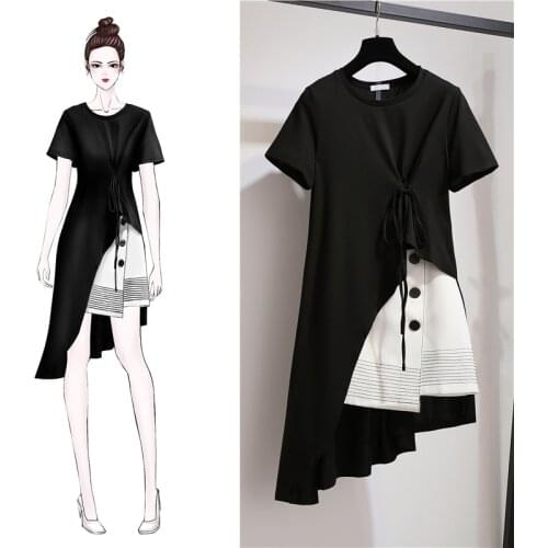 Fashion Korean Plus size Women Set Dress Summer Dress 2020 New Women Short Sleeve 2 Piece Set Casual Women Short Skirt Suit 3XL