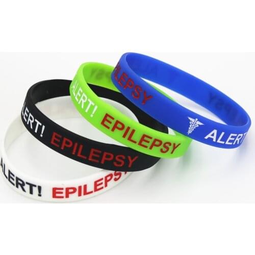 1PC Epilepsy Bracelets Medical Alert Epilepsy Silicone Wristband Black White Green Blue Armband Nurse Bangles Jewelry SH135