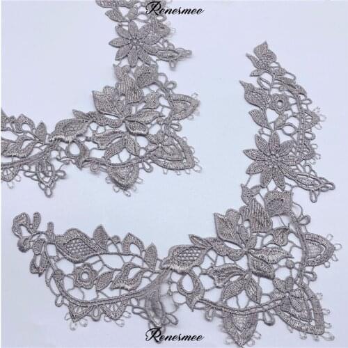 10Pcs Hollow Neckline Accessories Collar Flower Silver Patch Clothing Accessories Lace Embroidery Applique 20cm