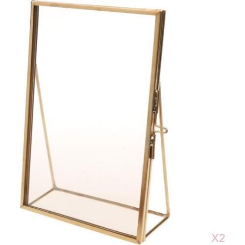 2pcs Vintage Gold Clear Glass Photo Picture Frame Free Stand Portrait Wedding Favors 5x7 inch