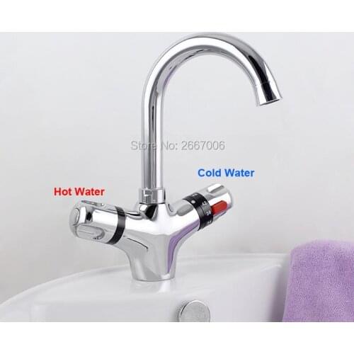 Free Shipping Swan Design Dual Handle Faucet Thermostatic Kitchen Sink Faucet Constant Temprature Control Mixer Valve taps ZR982
