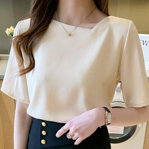 Blusas Blouses Top Femme Short Sleeve Blouse Women Blusas Mujer De Moda 2021 Verano V-Neck Chiffon Blouse Shirt Tops Women