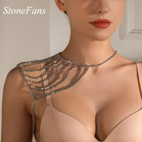 Stonefans Rhinestone Handmade Bridal Shoulder Chain Multi Layer Strap Necklace Crystal Body Chain Weeding Accessories Jewelry