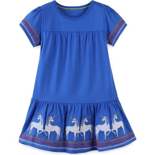 Jumping Meters Animals Applique Baby Dresses for Girls Summer Clothing Cotton Children Fashion Hot Selling Princess Tunic Dress