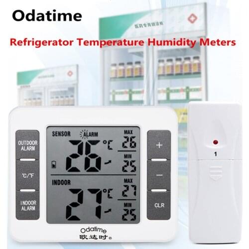 Odatime Fridge Hygrometer Digital Freezer Thermometer with Indoor Temperature Monitor Wireless Sensor Refrigerator Audible Alarm