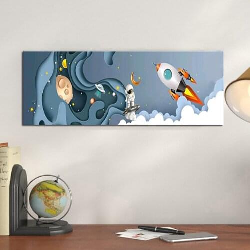 Blue Starry Night Stars Nebula Astronaut Canvas Painting Moon Prints Posters For Childrens Best Gift Wall Arts Picture Nordic