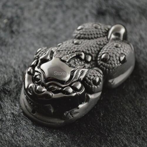Hot Selling Natural Crystal Stone Back Obsidian Carved Pixiu Pendants Lucky Jewelry For Necklace Finding
