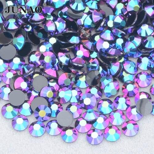 JUNAO 4 5 6mm Jelly Purple Red AB Crystal Rhinestone Flatback Crystal Strass Stones Nail Art Decoration Round Resin Gems for DIY