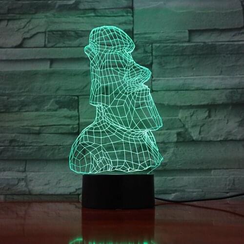 Easter Island Stone Statue 7 /16 Colors Change Night Light Imitation Ancient Roman Portrait Decoration 15x20cm Acrylic 3D Lamp