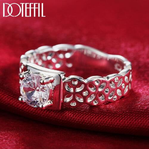 DOTEFFIL 925 Sterling Silver AAA Zircon Hollow Patter Ring For Women Fashion Wedding Engagement Party Gift Charm Jewelry