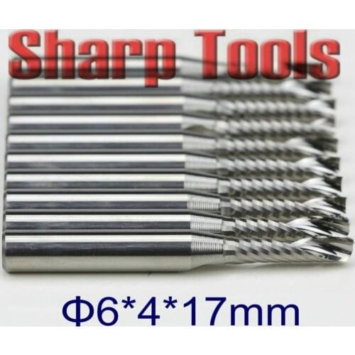 6*4*17mm Single 1 Flute End Mill Spiral CNC Router Bits Cutting Tools China Solid Carbide Endmill Bits Drill Cutter Set 5pcs